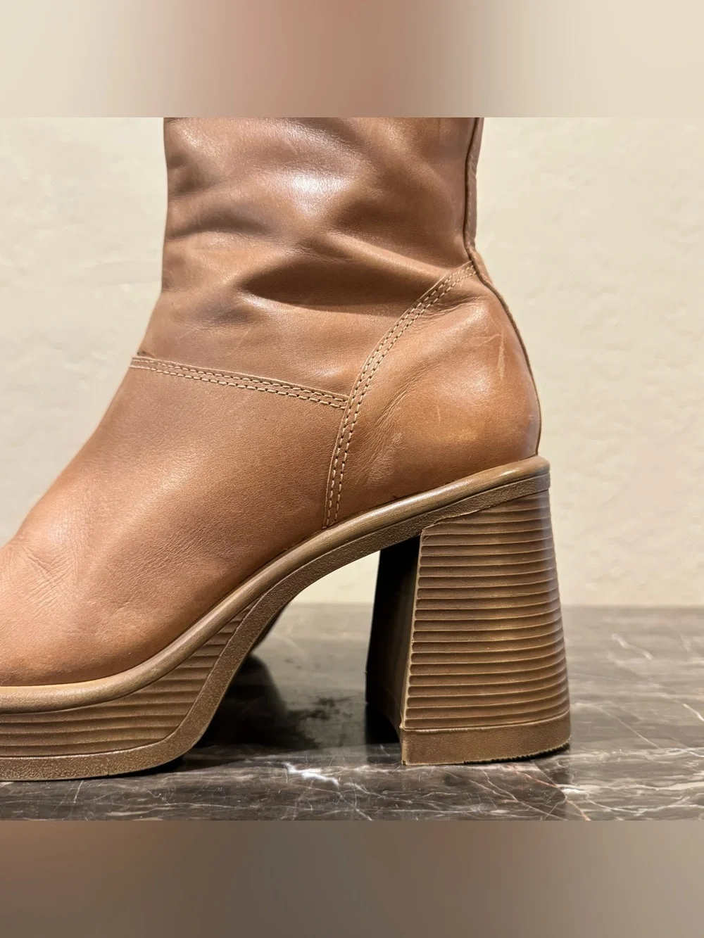 Steve Madden Fantsie Tan Leather Platform Go-Go Boots